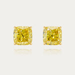 Soi Solitaire Yellow Cushion Cut Diamond Stud Earrings
