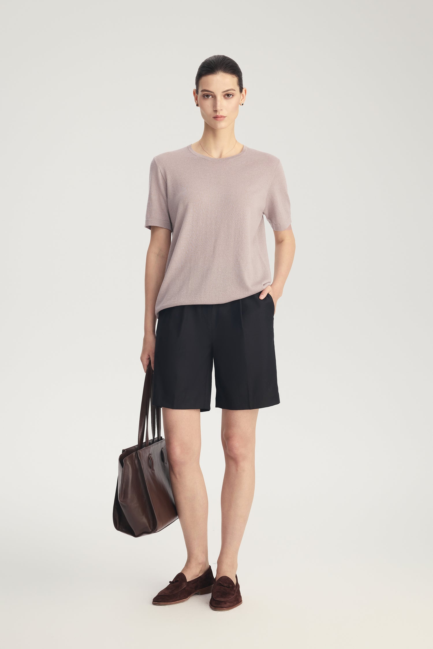 Metallic Wool Short-Sleeve Knit Top