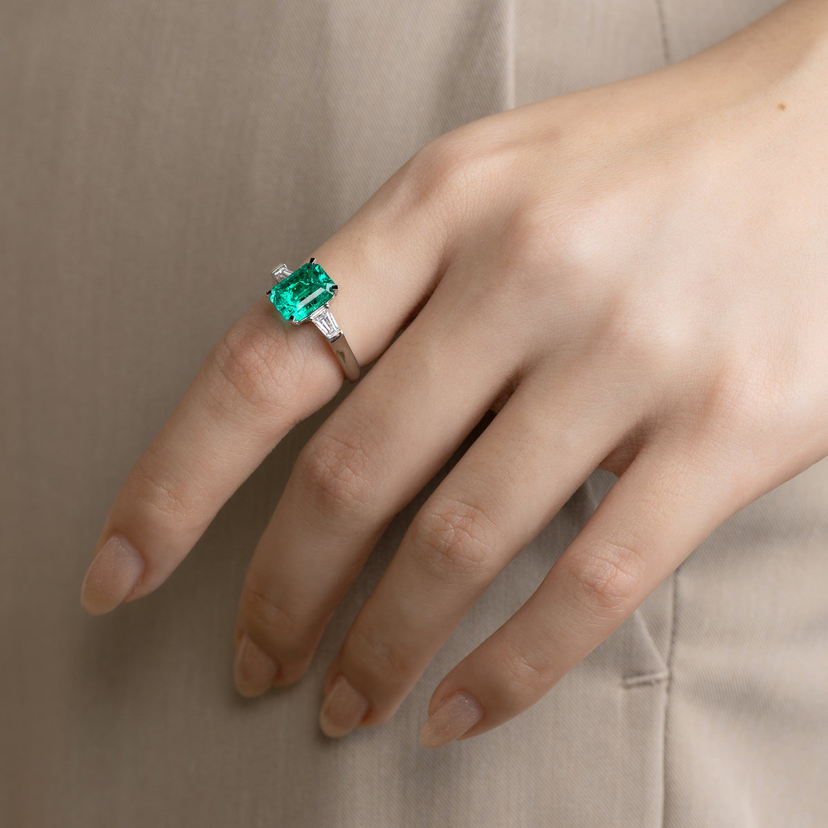 Soi Troi Emerald-Cut Emerald Three-Stone Ring