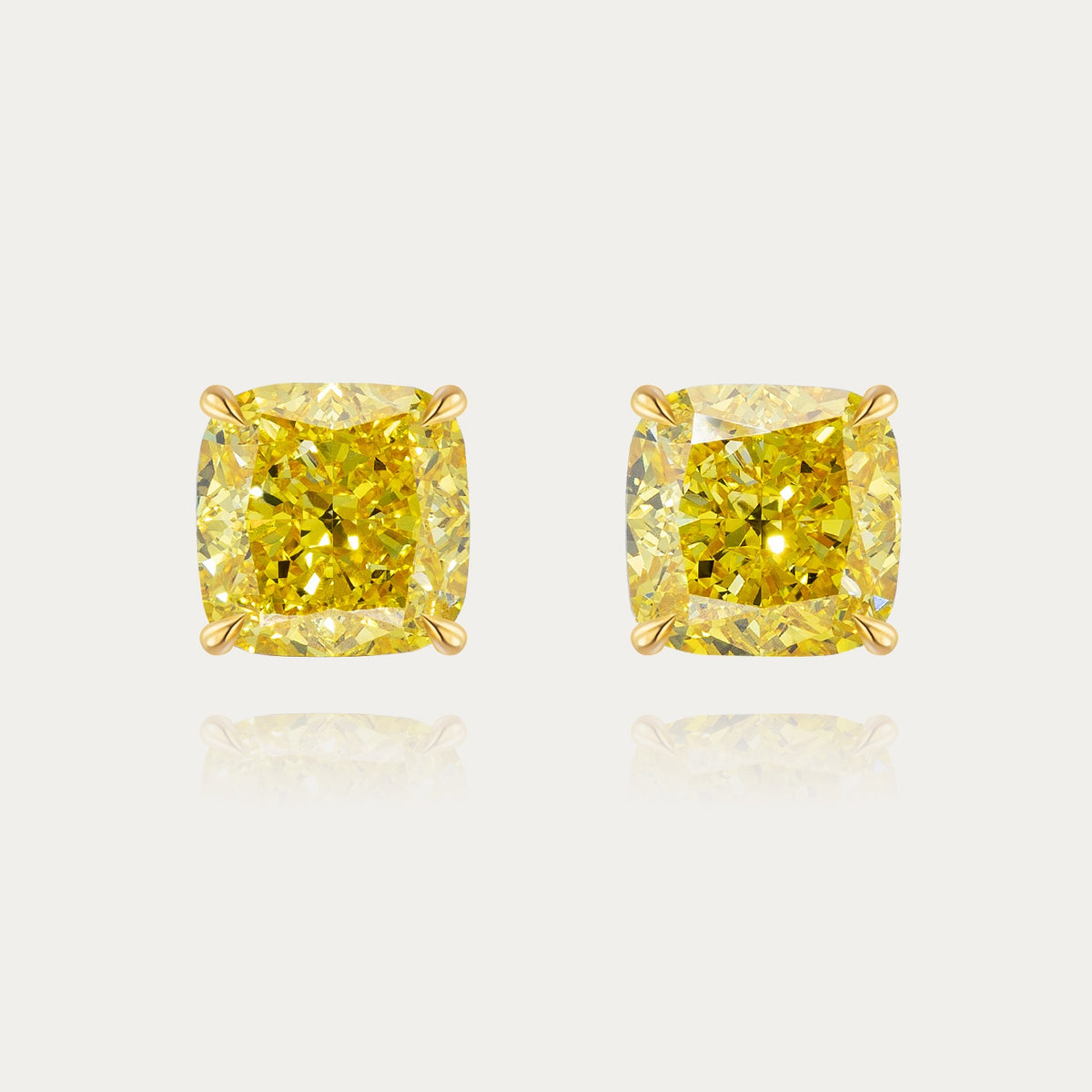 Soi Solitaire Yellow Cushion Cut Diamond Stud Earrings
