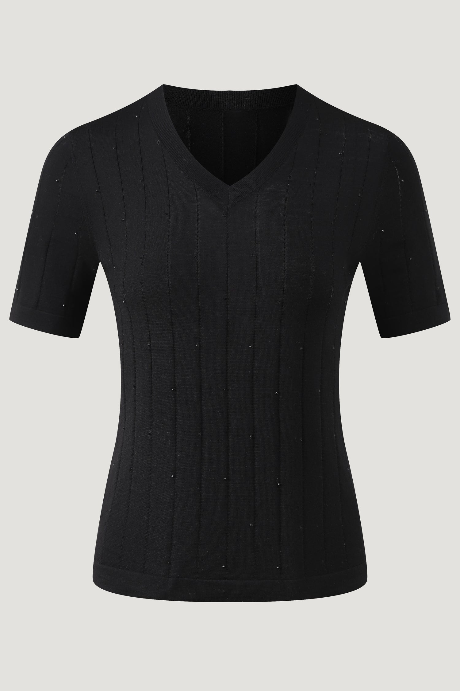 Virgin Wool Crystal-Knit V-Neck Top