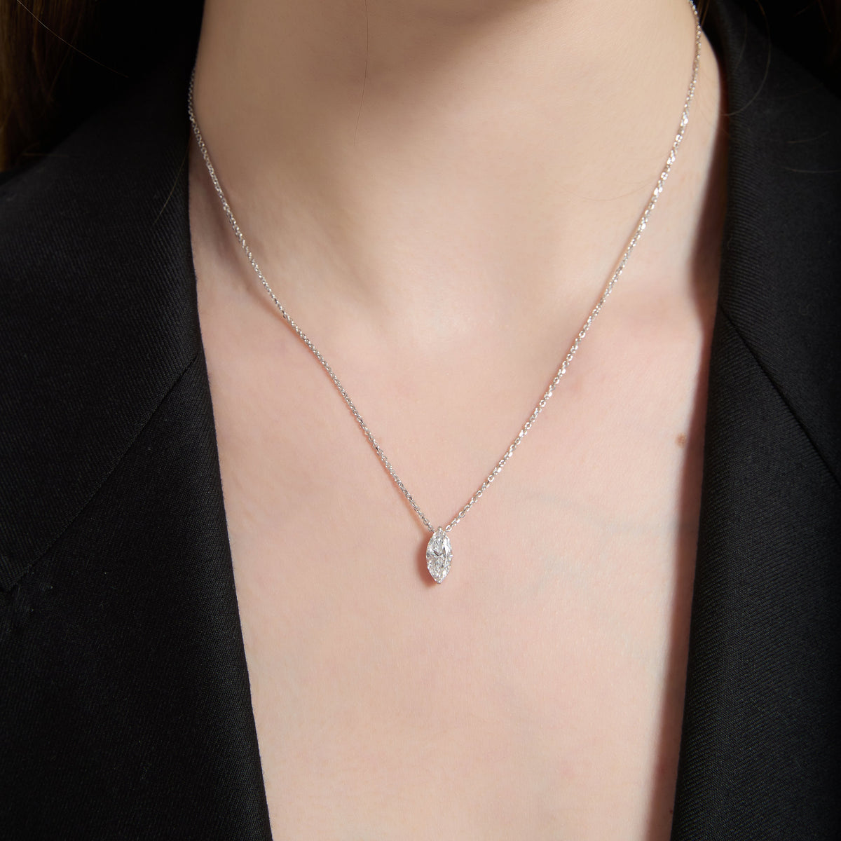 Soi Solitaire Marquise-Cut Diamond Necklace