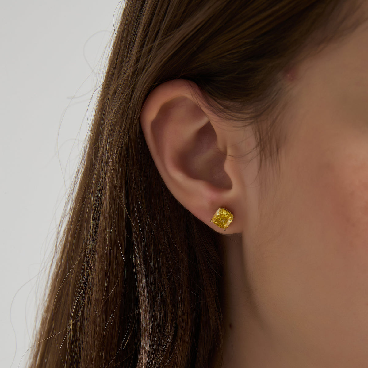 Soi Solitaire Yellow Cushion Cut Diamond Stud Earrings