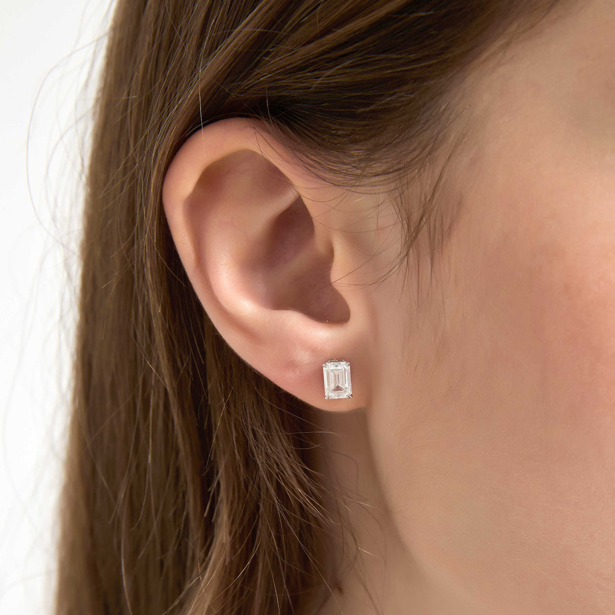 Soi Solitaire Lab-Grown Emerald Cut Diamond Stud Earrings, 1ct each