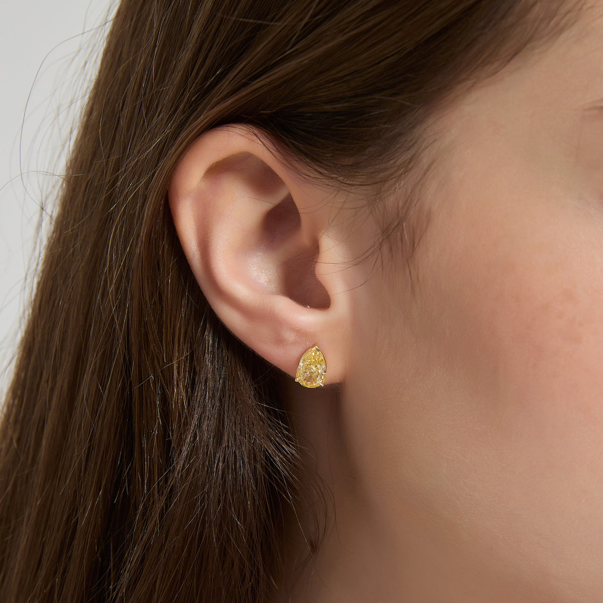Soi Solitaire Yellow Pear Cut Diamond Stud Earrings, approx.1.5ct each