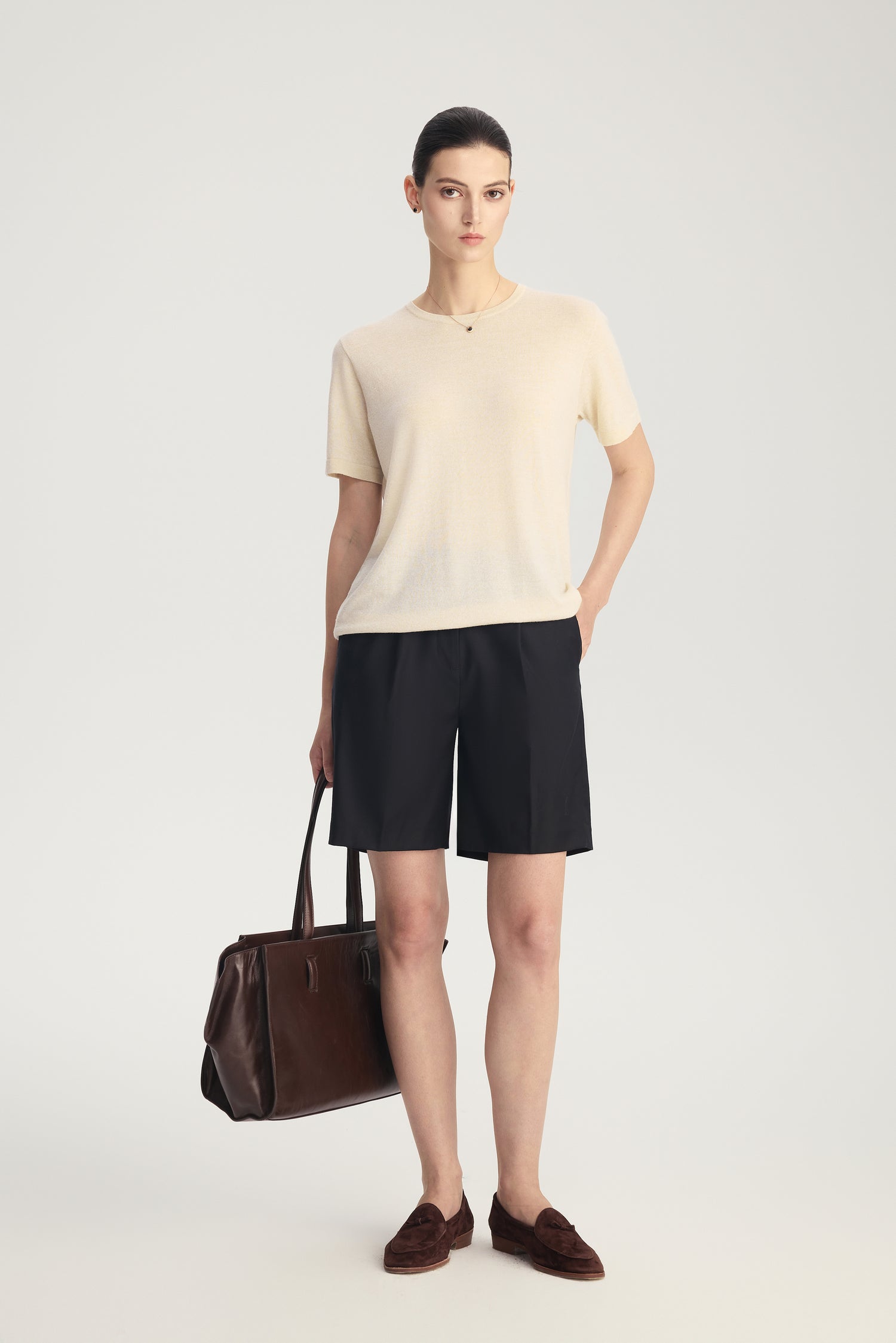 Metallic Wool Short-Sleeve Knit Top