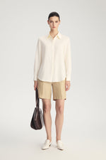 MIRA Wool Silk Linen Shirt in Ivory White – side view