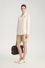 MIRA Wool Silk Linen Shirt in Ivory White – back view