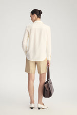 MIRA Wool Silk Linen Shirt in Ivory White – detail view