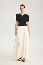 MIRA Wool Silk Linen Bias-Cut Long Skirt in Ivory White – front view