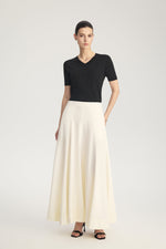 MIRA Wool Silk Linen Bias-Cut Long Skirt in Ivory White – side view