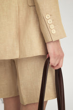 MIRA Metallic Linen Bermuda Shorts in Desert Titanium – view 4