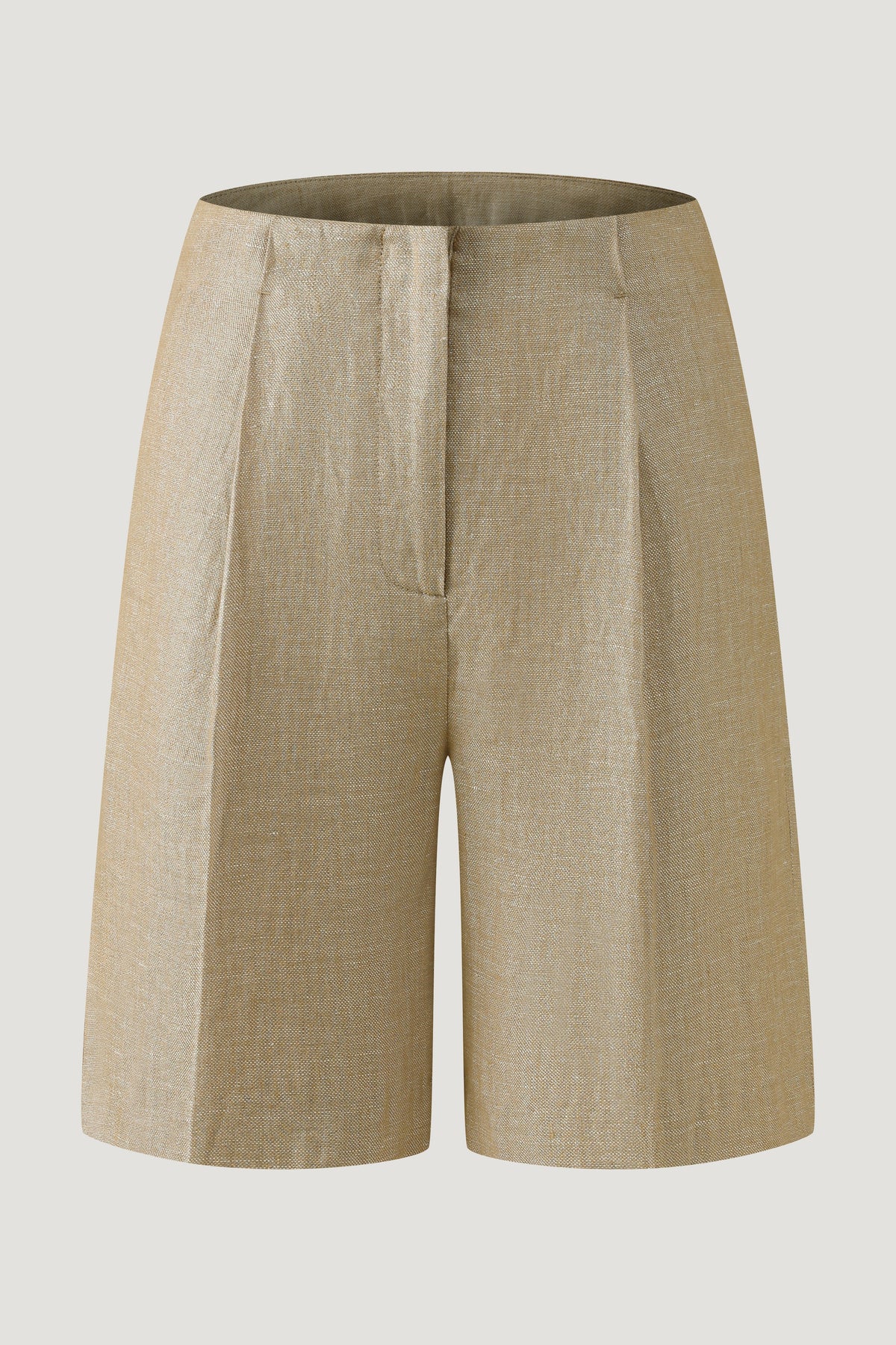 MIRA Metallic Linen Bermuda Shorts in Desert Titanium – view 5