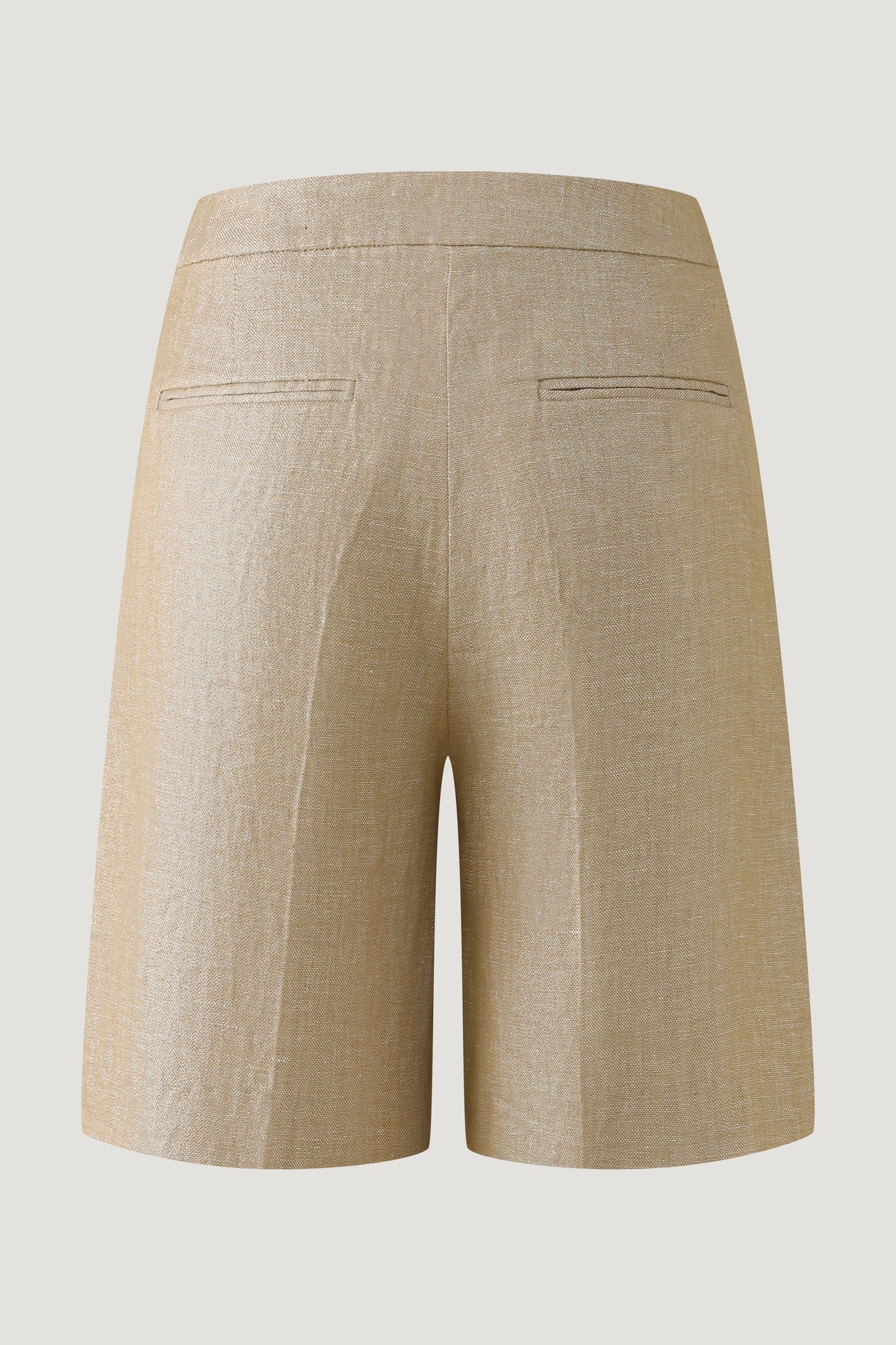 MIRA Metallic Linen Bermuda Shorts in Desert Titanium – view 6